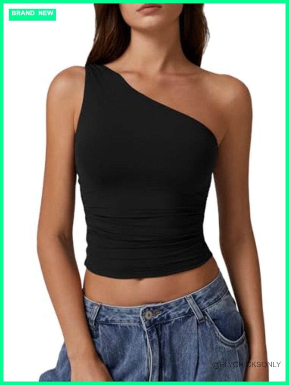 One Shoulder Tank Top Double Lined Sleeveless Slim Fit Cropped Tee